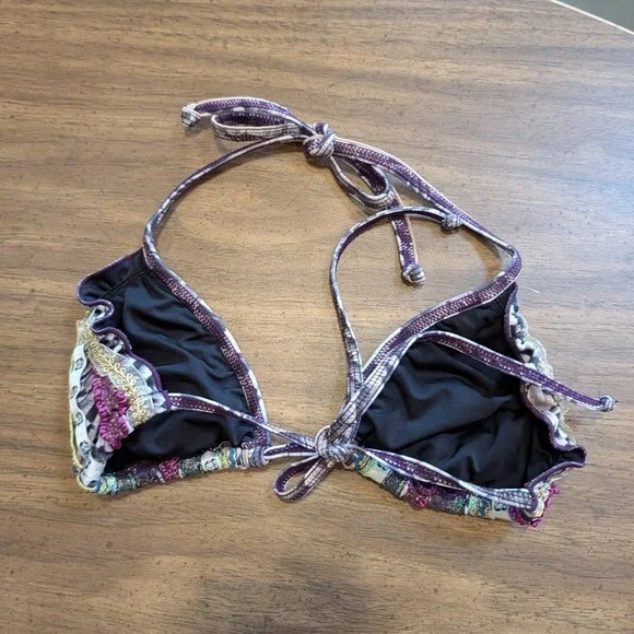 Agua Bendita Bikini Set Small Purple Feather Ribbon Embroidered Brazil Scrunch - Picture 6 of 15